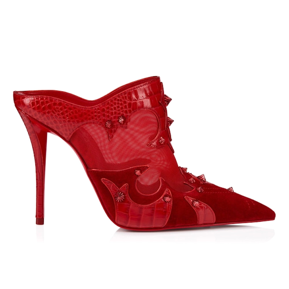 Christian Louboutin Red Mulatiag  100 Suede Mesh Mule Pumps 39.5